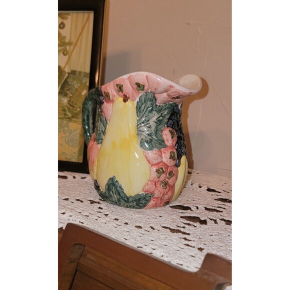 High Relief Pottery Creamer Colorful Farm Fruits Veg 80s 90s FLOWERS INC. VTG - Picture 8 of 14